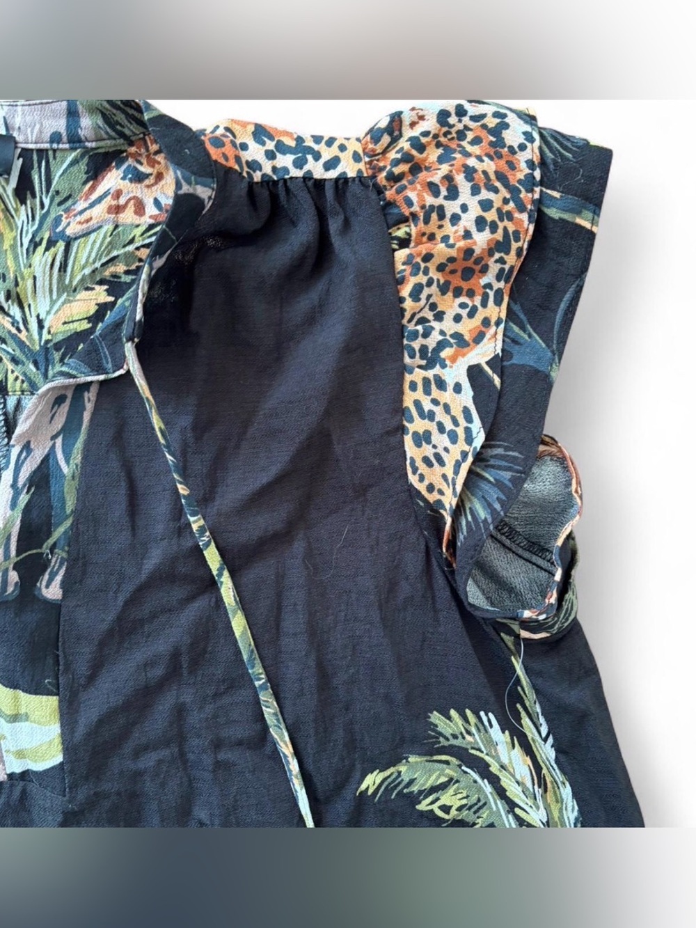 GIGIO USA Dress Medium Safari Print Ruffle Sleeve Babydoll Rayon - Picture 4 of 8